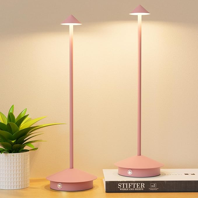 2-Pack 6000mAh Rechargeable LED Table Lamps,Outdoor Cordless Table Lamp Waterproof Portable, 3-Color Stepless Dimmable Modern Lamp for Restaurant/Bedroom(Pink) - LeafyLoom