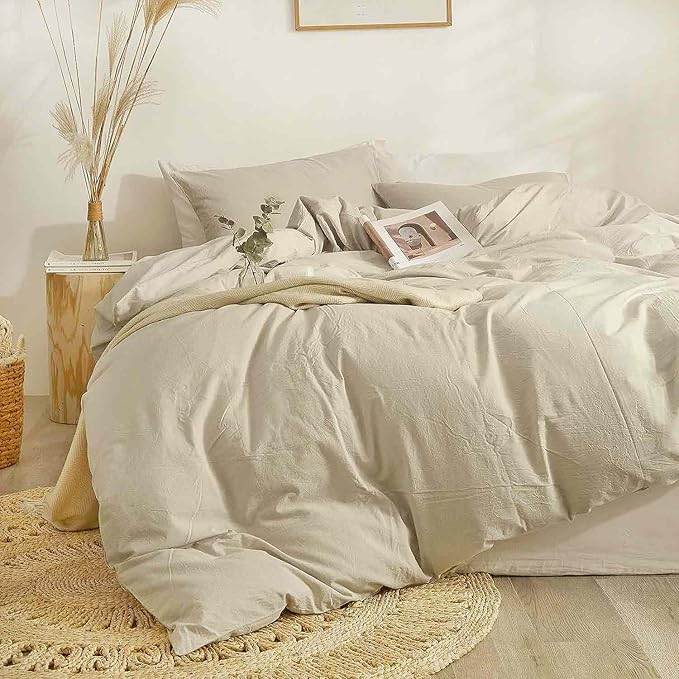 ETDIFFE Full Size Comforter, 3 Piece Khaki Boho Soft Light Khaki Modern Bedding Set, Lightweight All Season Microfiber Down Alternative Bed Comforter with 2 Pillow Shams for Women Men - LeafyLoom
