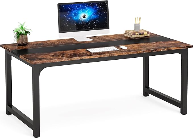 Tribesigns Modern Computer Desk, 63 x 31.5 inch Large Office Desk Computer Table Study Writing Desk Workstation for Home Office, Rustic/Black - LeafyLoom