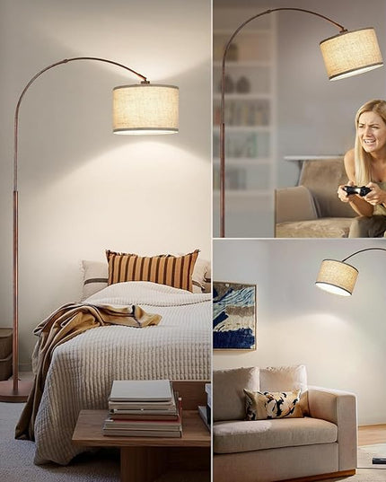Dimmable Arc Floor Lamps for Living Room, Mid Century Floor Lamp, Antique Bronze Standing Lamp with Adjustable Hanging Shade, Tall Pole Lamp Reading Light for Bedroom, Over Couch, 9W LED Bulb Included - LeafyLoom