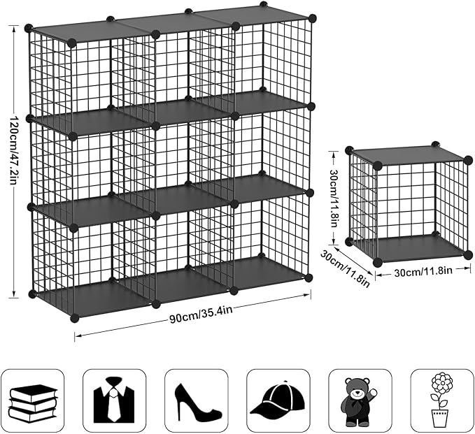 TUMUCUTE Wire Cube Storage Organizer, 9-Cube Metal Storage Shelves Bookshelf, Stackable Modular Closet Organizer for Bedroom Living Room, Office, Storage Shelves - LeafyLoom