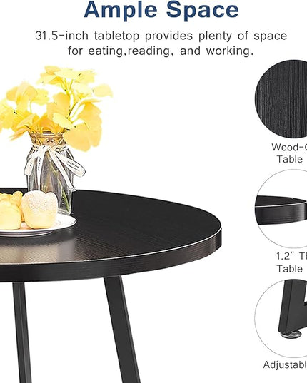 VECELO 3 Piece Kitchen Dining Room Set, Wood Round Table for Breakfast Nook Small Space, Dinette with 2 Cushioned Chairs, Matte Black - LeafyLoom