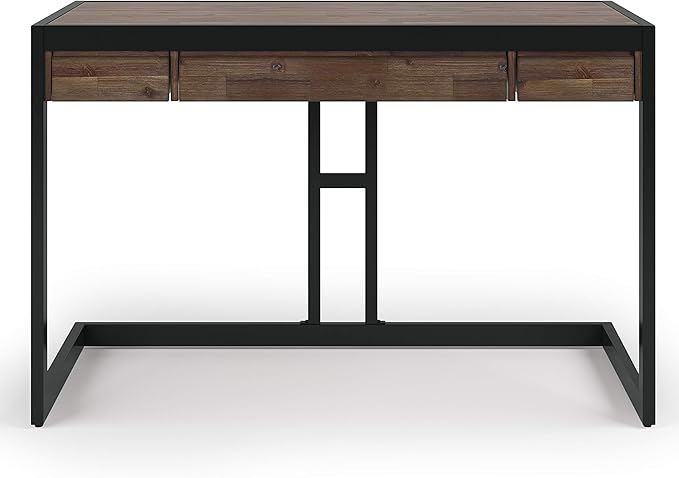 SIMPLIHOME Erina SOLID WOOD and Metal Modern Industrial 48 inch Wide Home Office Desk, Writing Table, Workstation, Study Table Furniture in Rustic Natural Aged Brown with 2 Drawers - LeafyLoom