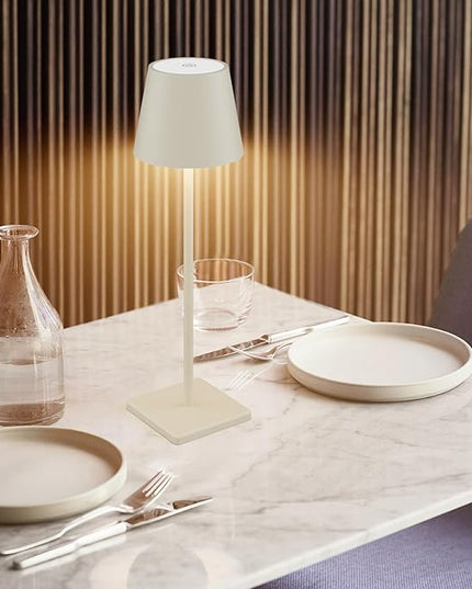 2-Pack LED Cordless Table Lamp, Rechargeable Battery Desk lamp 3W 5500mAh Battery Operated Stepless Dimming Modern Portable Table Light for Restaurant/Bedroom/Outdoor IP54 Waterproof (Off White) - LeafyLoom