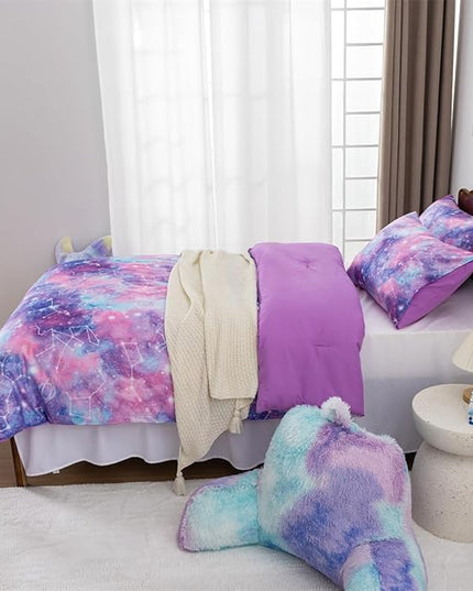 Holawakaka Tie Dye Galaxy Constellation Print Ombre Comforter Set Twin/Twin XL Size Girls Gradient Space Stars Dorm Bedding Set (Purple,Twin) - LeafyLoom