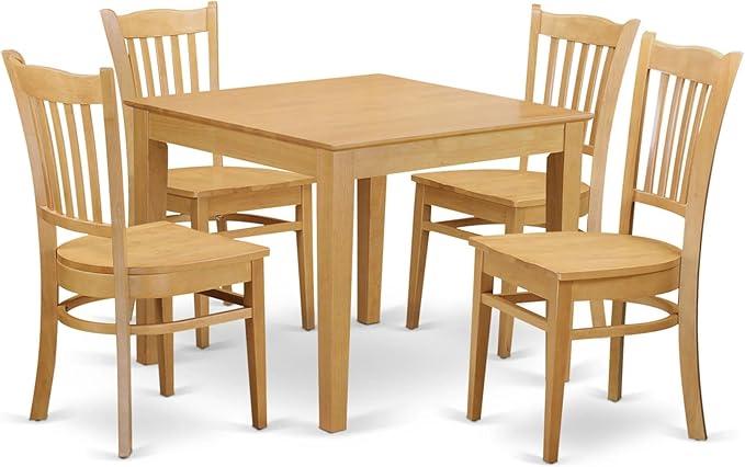 East West Furniture OXGR5-OAK-W 5 Piece Set for 4 Includes a Square Kitchen Table and 4 Dining Room Chairs, 36x36 Inch - LeafyLoom