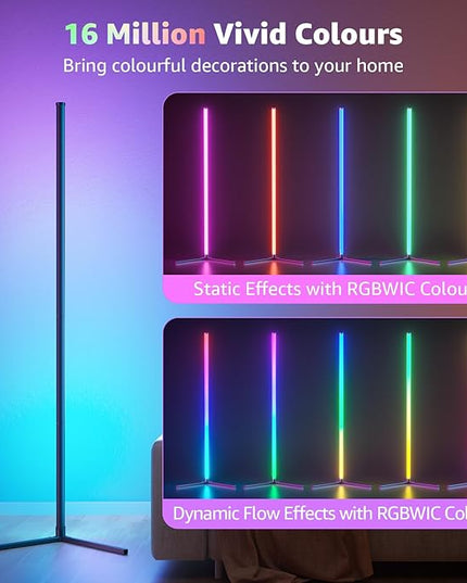 bedee LED Corner Floor Lamp: 65" RGB 16 Million Color Changing Floor Lamp with Music Sync, Modern Standing Mood Light with App & Remote Control, DIY Mode & Timing for Living Room Gaming Room Bedroom - LeafyLoom