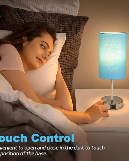 AKASUKI Table Lamp for Bedroom, 3 Way Dimmable Touch Lamp with Dual Charging Station, Small Bedside Lamps for Night Stands, Living Room, Office(LED Bulb Included) - LeafyLoom