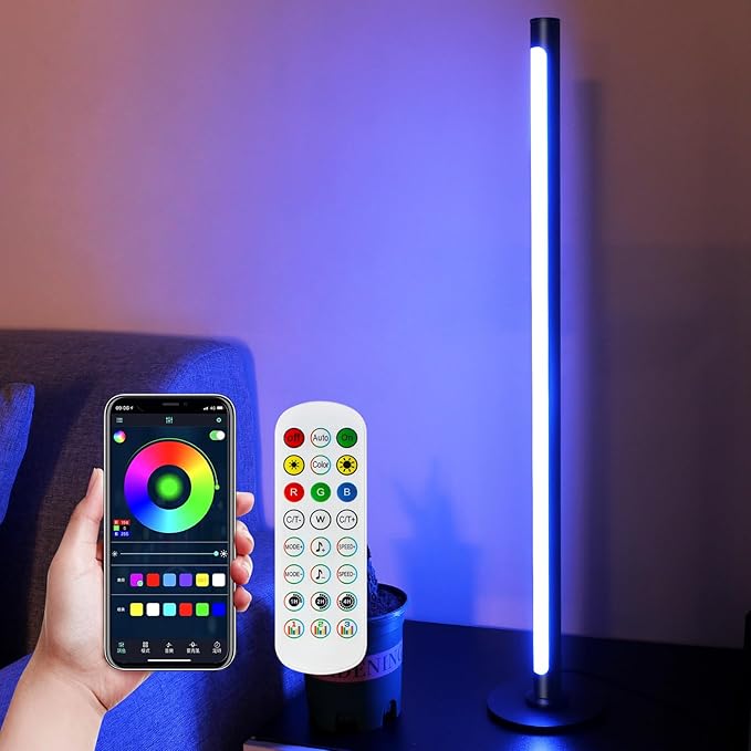 Corner Floor Lamp Smart RGB Color Changing Corner Lamp, Modern LED Bedside Lamps with Wi-Fi App Control, 64+ Scene, DIY Modes, Music Sync, Standing Lamp Suitable for Bedroom, Living Room - LeafyLoom