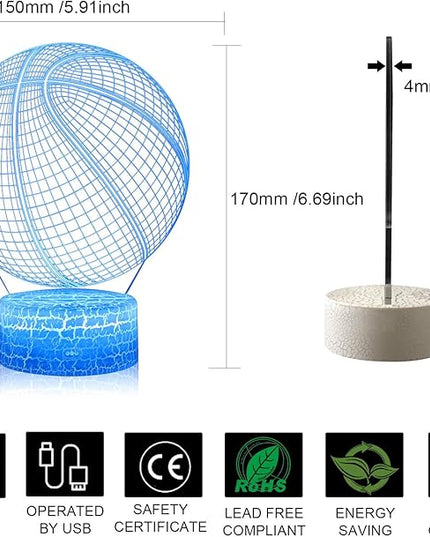 Basketball Night Light,3D Illusion Lamp 16 Color Changing&Dimming by Remote Control or Smart Touch LED Bedside Lamps,Sports Decor for Boys Bedroom Girls Kids Teens Birthday Holiday Xmas Gifts - LeafyLoom