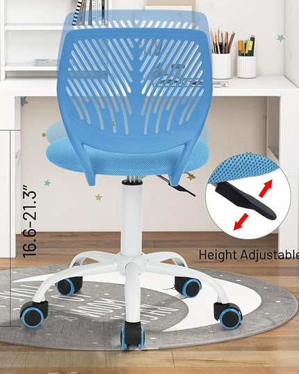 FurnitureR Desk Chair Small Study Chairs Armless for Child Kids Teens, Swivel Rolling Lightweight Task Chair with Wheels and Mesh Padded Cushion, Blue - LeafyLoom