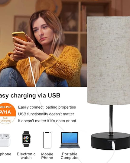 Touch Control Desk Lamp with 2 USB Ports, 3-Way Dimmable Bedside Lamp for Bedroom, Nightstand Lamp with Round Flower Fabric Shade for Living Room, Home Office (Brown-single) - LeafyLoom