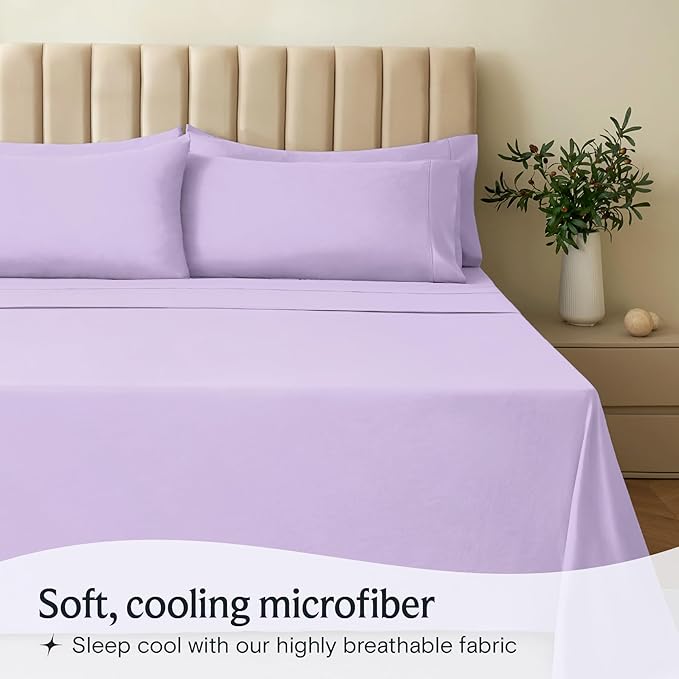 LuxClub 6 PC Full Sheet Set, Breathable Luxury Bed Sheets, Deep Pockets 18" Eco Friendly Wrinkle Free Cooling Bed Sheets Machine Washable Hotel Bedding Silky Soft - Lavender Full - LeafyLoom