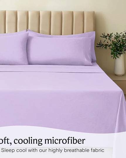 LuxClub 4 PC Sheet Sheets Deep Pockets 18" Eco Friendly Wrinkle Free-Kids-Fitted Sheets Machine Washable Hotel Bedding Silky Soft - Lavender Twin - LeafyLoom