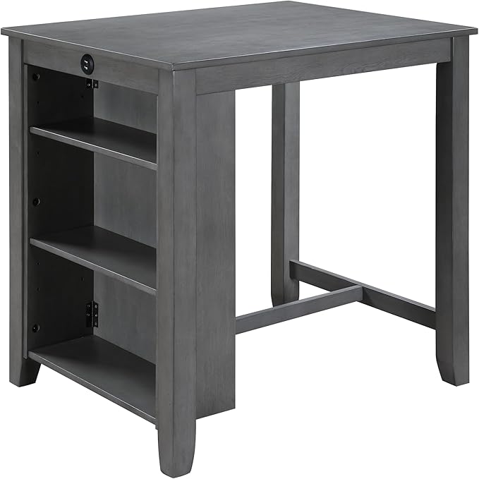 NicBex 28Inch Rectangular Dining Table,Counter Height Kitchen Table with USB Charging Ports and Shelves for 2 to 4,Small Dining Room Table for Kitchen,Meeting Room and Living Room,Space-Saving,Gray - LeafyLoom