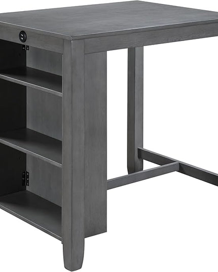 NicBex Kitchen Table for 2 Dining Room Table Set 3-Piece Small Space Counter Height Dining Table with Shelves and 2 Chairs for Small Space, Apartment, Breakfast Nook, Gray - LeafyLoom