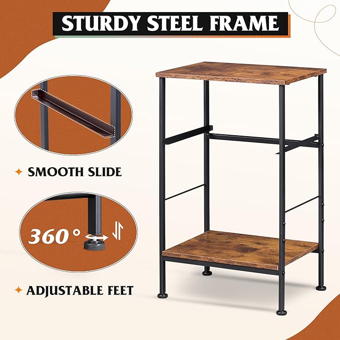 WLIVE Nightstand, End Table with Fabric Storage Drawer and Open Wood Shelf, Bedside Furniture with Steel Frame, Side Table for Bedroom, Dorm, Easy Assembly, Black and Rustic Brown, 24.9" Height - LeafyLoom