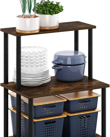 Furinno Turn-N-Tube 3-Tier Toolless Kitchen Storage Shelf, Amber Pine/Black - LeafyLoom