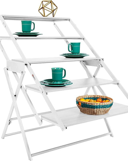 Origami Modern 2 in 1 Shelf to Table Style, Organizer Deco Rack Magically Turn to a Table/Desk in a Second,Fully Assembled,White/White US Patent Pending (STT-WHIWHI) - LeafyLoom