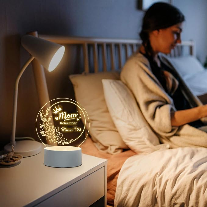 Mothers Day Gifts from Daughter Son, Best Mom Birthday Gift Ideas, Unique Heart-Shaped Night Light with Warm Words, Thoughtful Birthday Gift or Mothers Day Gift for Mom from Daughters Son (Round) - LeafyLoom