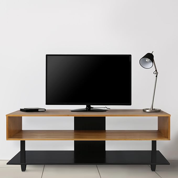 American Trails Creek Solid Wood Tv Stand, Natural Cherry, Black - LeafyLoom