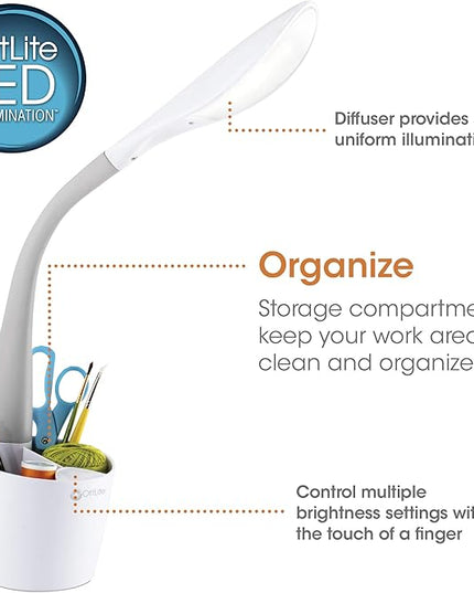 OttLite LED Desk Space Organizer Lamp - 4 Brightness Levels, Additional Storage, Great for Workstation, Offices, Dorms - LeafyLoom