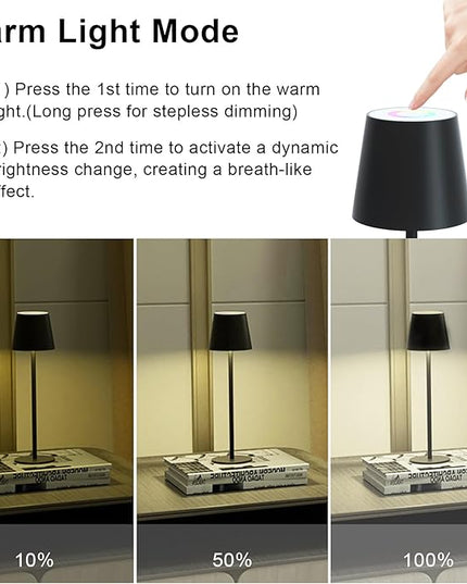ORALUCE RGB Cordless Table Lamp Rechargeable, LED Battery Operated Desk Lamp with Type-C Charging Port, Multiple Colour Stepless Dimming Touch Lamp for Outdoor Party/Coffee Shop/Camping/Bars, 1 Pack - LeafyLoom