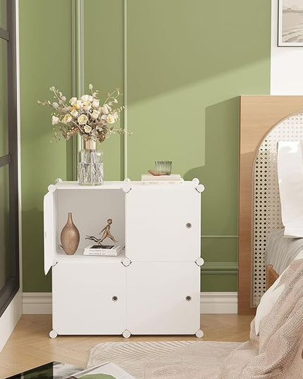 C&AHOME Cube Storage Organizer with Doors, 4-Cube Shelves, Closet Cabinet, DIY Plastic Modular Bookshelf Ideal for Bedroom, Living Room, 24.8" L x 12.4" W x 24.8" H Milky USHS04M-DOOR - LeafyLoom