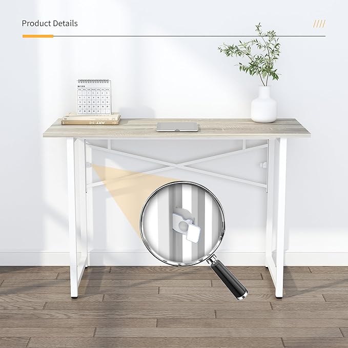 Folding Desk 47 inch No Assembly Required Home Office Table, Writing Gaming Computer Camping Desk, Beige - LeafyLoom