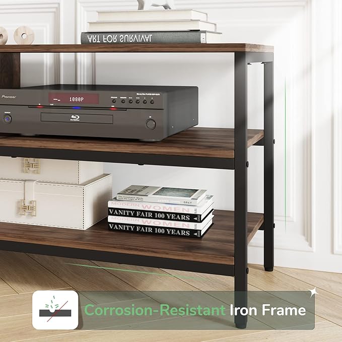 Novilla Retro Farmhouse TV Stand for TVs up to 50 Inches, Living Room Entertainment Center for Flat/Curved Screen, 43 Inches, Walnut - LeafyLoom
