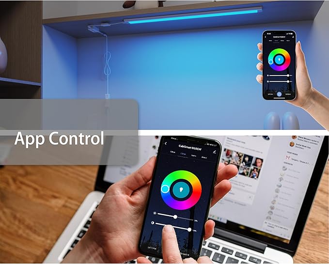 Smart Under Cabinet Lights, LED Light Bar, White & RGB Multi Color Changing Counter Lighting. Alexa Google App Controlled Lamp for Kitchen ,Shelf, Bookcase, above Sink, Desk (1-Bar 20 Inch Kit) LAMPAOUS