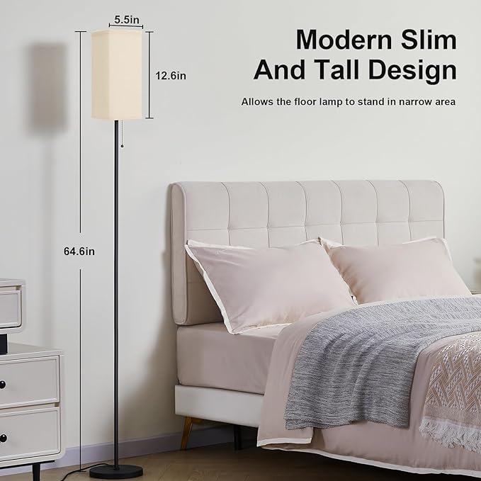 Floor Lamps for Living Room Bedroom - 3 Color Temperature Silver Floor Lamp Set of 2, Modern Standing Lamps with Pull Chain Switch Beige Shade, Tall Lamp for Corner Office(2 Pack) - LeafyLoom