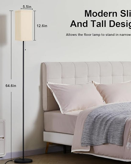 Beige Floor Lamps for Living Room - 3 Color Temperature Black Standing Lamps with Pull Chain Switch, Modern Tall Lamp for Office Home Nursery and Hotel, Pole Lamp for Reading - LeafyLoom