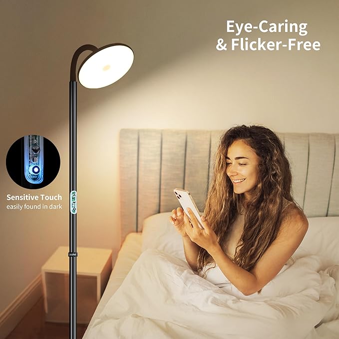 chiphy Floor Lamp, 60'' Bright Floor Lamp, 23W 2000LM Modern Floor Lamp, Dimmable 2300K-6500K Flexible Gooseneck with Remote Standing Lamp for Living Room Bedroom Office Reading Crafting Work Light - LeafyLoom