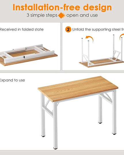 Need Small Computer Desk 31.5 inches Folding Table No Assembly Sturdy Small Writing Desk Folding Desk for Small Spaces, Teak & White AC5-8040-BW - LeafyLoom