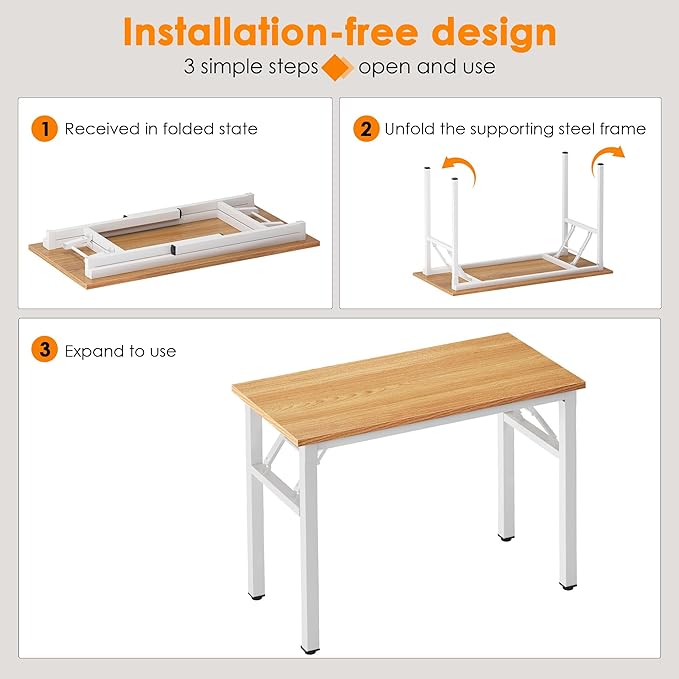 Need 39.4 inches Computer Desk for Small Space Small Folding Table Small Writing Desk Compact Desk Foldable Desk with BIFMA Certification, No Install Needed, Teak and White - LeafyLoom