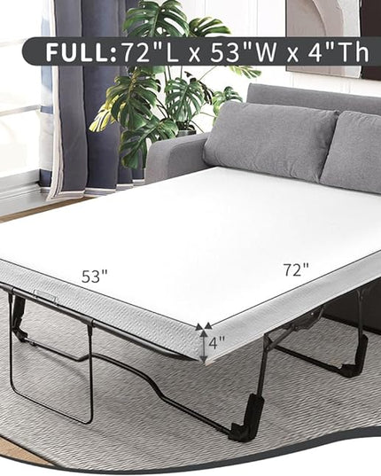 4Inch Memory Foam Sofa Bed Replacement Mattress for Full Size Sleeper Sofa & Couch Beds - Made in USA - Washable Material/Non-Slip Base - Sofa Not Included - 72”L x 53”W x 4”H - LeafyLoom
