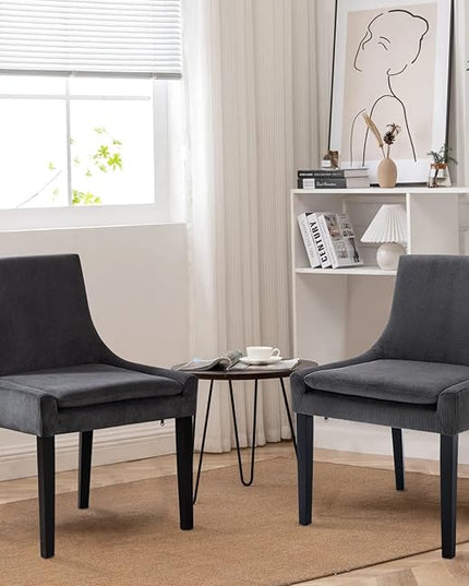 COLAMY Modern Dining Chairs Set of 4, Upholstered Corduroy Accent Side Leisure Chairs with Mid Back and Wood Legs for Living Room/Dining Room-Grey - LeafyLoom