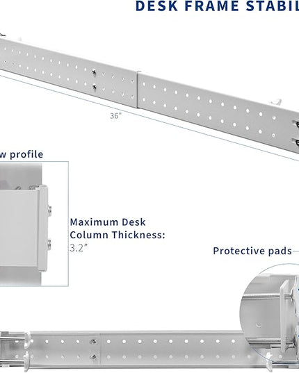 VIVO Universal Steel Clamp-on Desk Stabilizer Bar, 36 to 61.6 inch Bracket Support System for Sit to Stand Desk Frames, White, DESK-STB01W - LeafyLoom