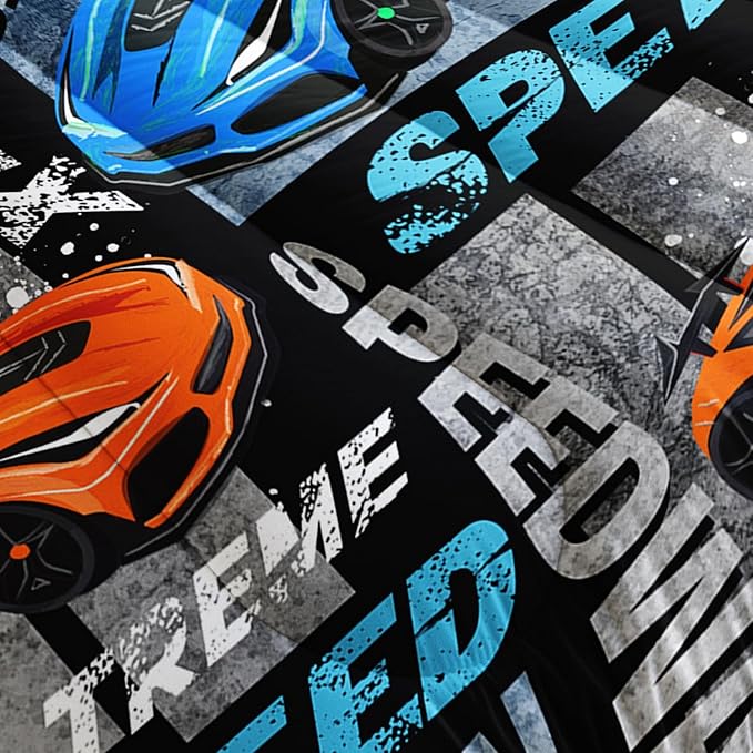 Datura home Sports Car Comforter Set Vintage Racing Car Printed Quilt Bedding Set with 1 Comforter and 2 Pillowcases for Boys and Girls Bedroom All Season(Sports Car Queen) - LeafyLoom