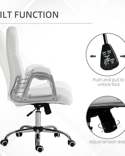 Vinsetto Home Office Chair, Velvet Computer Chair, Button Tufted Desk Chair with Swivel Wheels, Adjustable Height, and Tilt Function, White - LeafyLoom