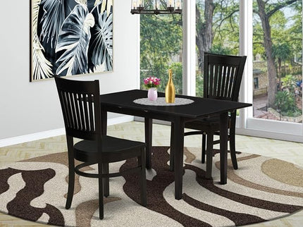 East West Furniture NFVA3-BLK-W 3 Piece Modern Set Contains a Rectangle Wooden Table with Butterfly Leaf and 2 Kitchen Dining Chairs, 32x54 Inch - LeafyLoom