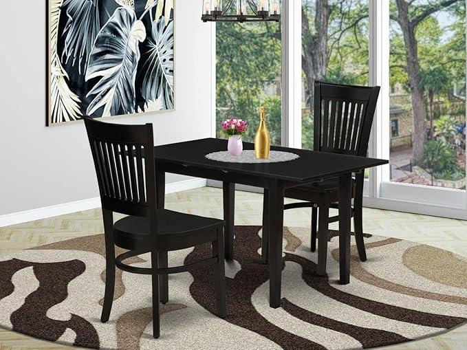 East West Furniture NFVA3-BLK-W 3 Piece Modern Set Contains a Rectangle Wooden Table with Butterfly Leaf and 2 Kitchen Dining Chairs, 32x54 Inch - LeafyLoom