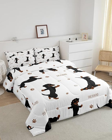 Feelyou Sausage Dog Bedding Set Boys Dachshund Comforter Set for Kids Teens Ultra Soft Puppy Dog Comforter Kawaii Pet Brown Duvet Set Room Decor Twin Size Quilt Set - LeafyLoom