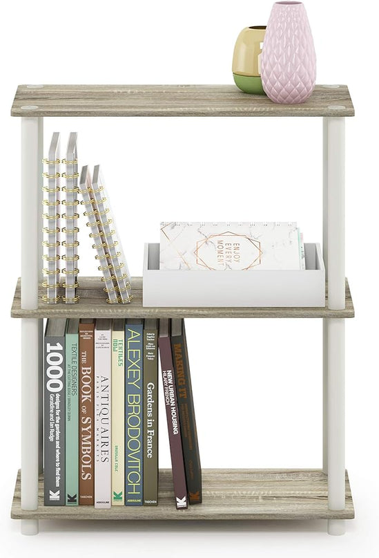 Furinno Turn-N-Tube 3-Tier Compact Multipurpose Shelf Display Rack, Sonoma Oak/White - LeafyLoom