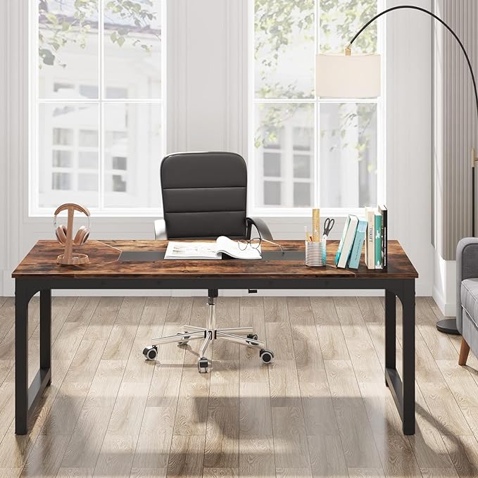 Tribesigns Modern Computer Desk, 70.8 x 35.4 inch Large Executive Office Desk Computer Table Study Writing Desk Workstation for Home Office,Rustic/Black - LeafyLoom