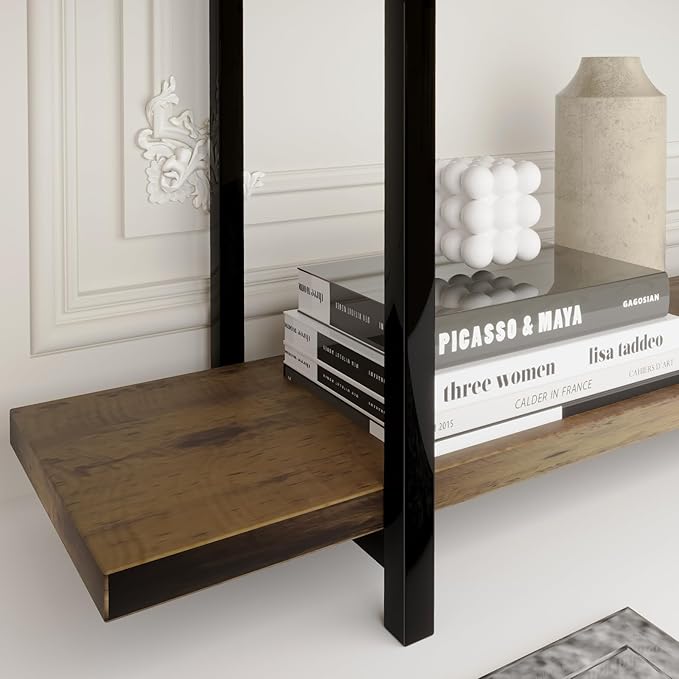 5 Tiers Bookshelf Organizer Industrial shelf,Modern Open Display Storage Bookcase,Rustic Brown and Metal Bookshelf Standing Storage Shelf Tall Shelving Units for Home Office Study. - LeafyLoom