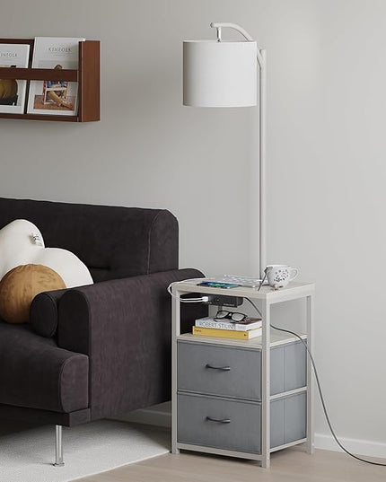 SUNMORY Floor Lamp with Table & 2 Drawers, Lamp with USB Port and Outlet, Lamps for Nightstand with 3 Color Temperature Led Bulb Included, Floor Lamps for Living Room, Bedroom and Home Office, Grey - LeafyLoom