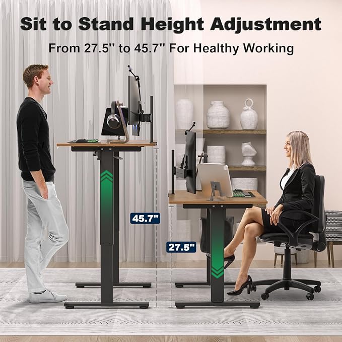 Electric Standing Desk Height Adjustable - 48 x 24 Inches Sit Stand up Desk & Memory Preset Ergonomic Rising Desks for Work, Home Office Workstation Gaming Rising Desk Study Table - LeafyLoom