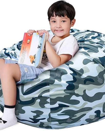 Lukeight Stuffed Animal Storage Bean Bag Chair Cover for Kids, Zipper Beanbag Chair Cover for Organizing Toddler & Kids' Rooms Plush Toys (Camo Velvet, Large) - LeafyLoom